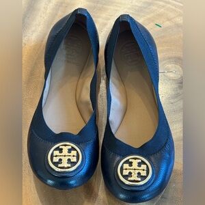 Tory Burch Black Ballet Flats with Gold Logo